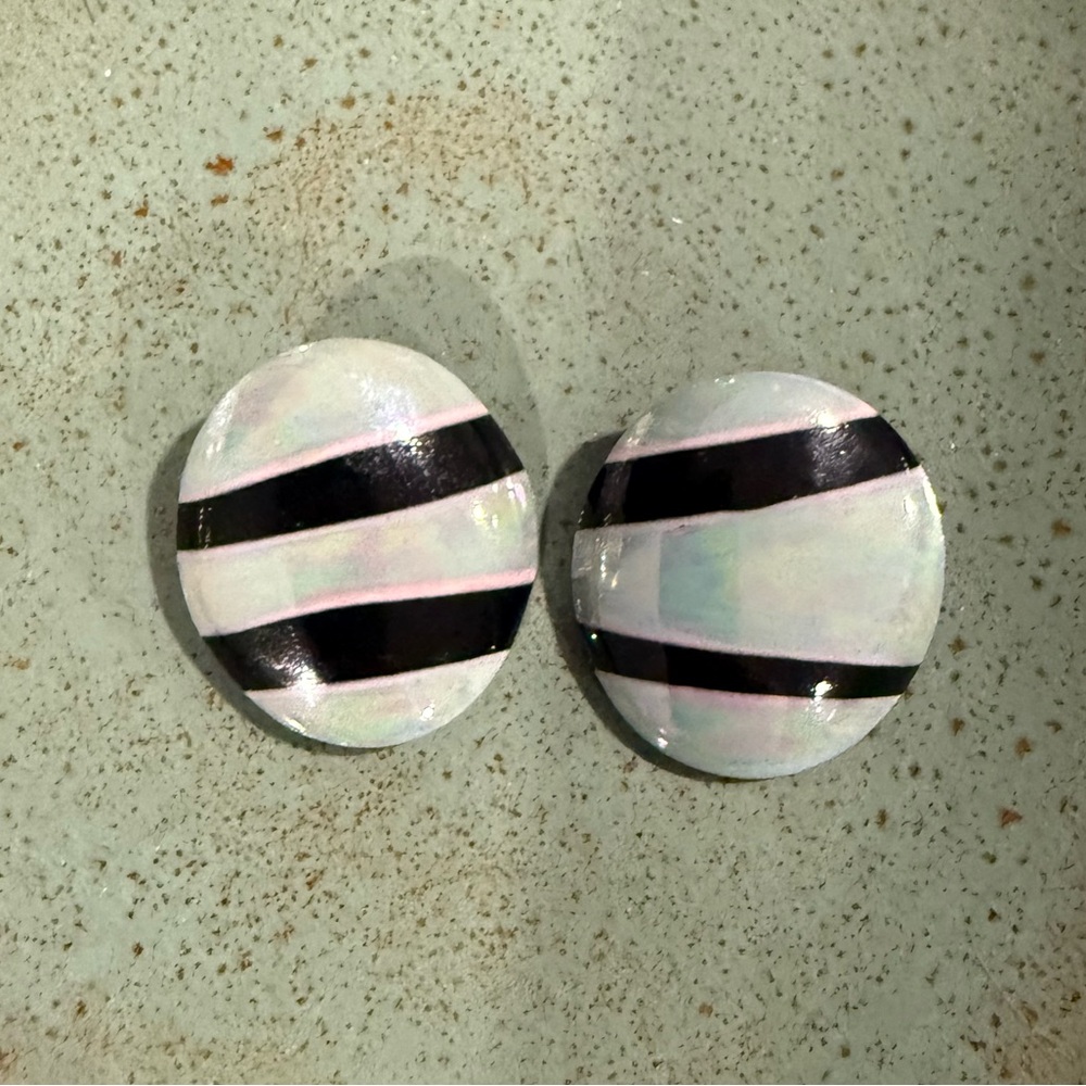 Green and Black strip clip on earrings